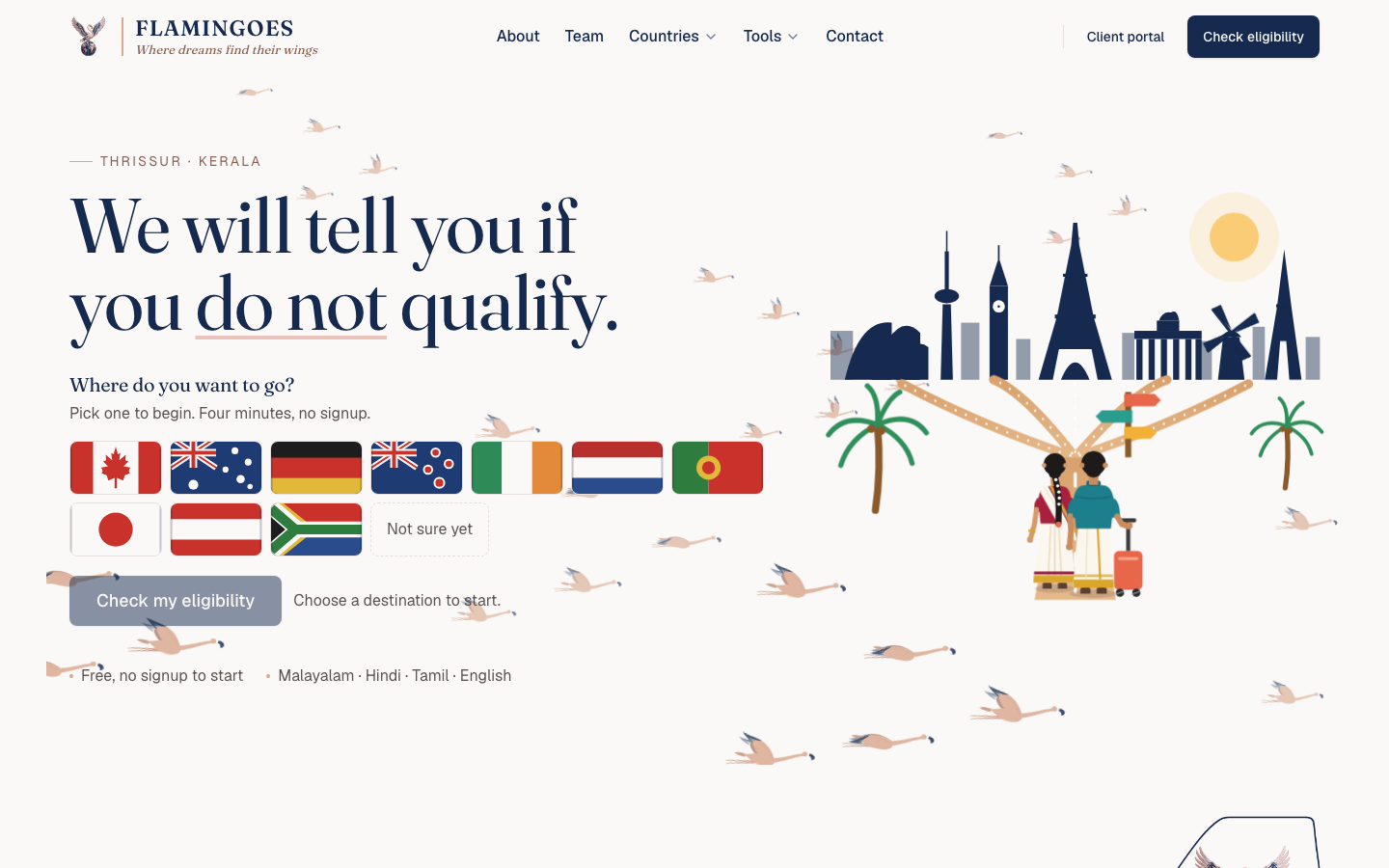Flamingoes Migration Consultants website home page