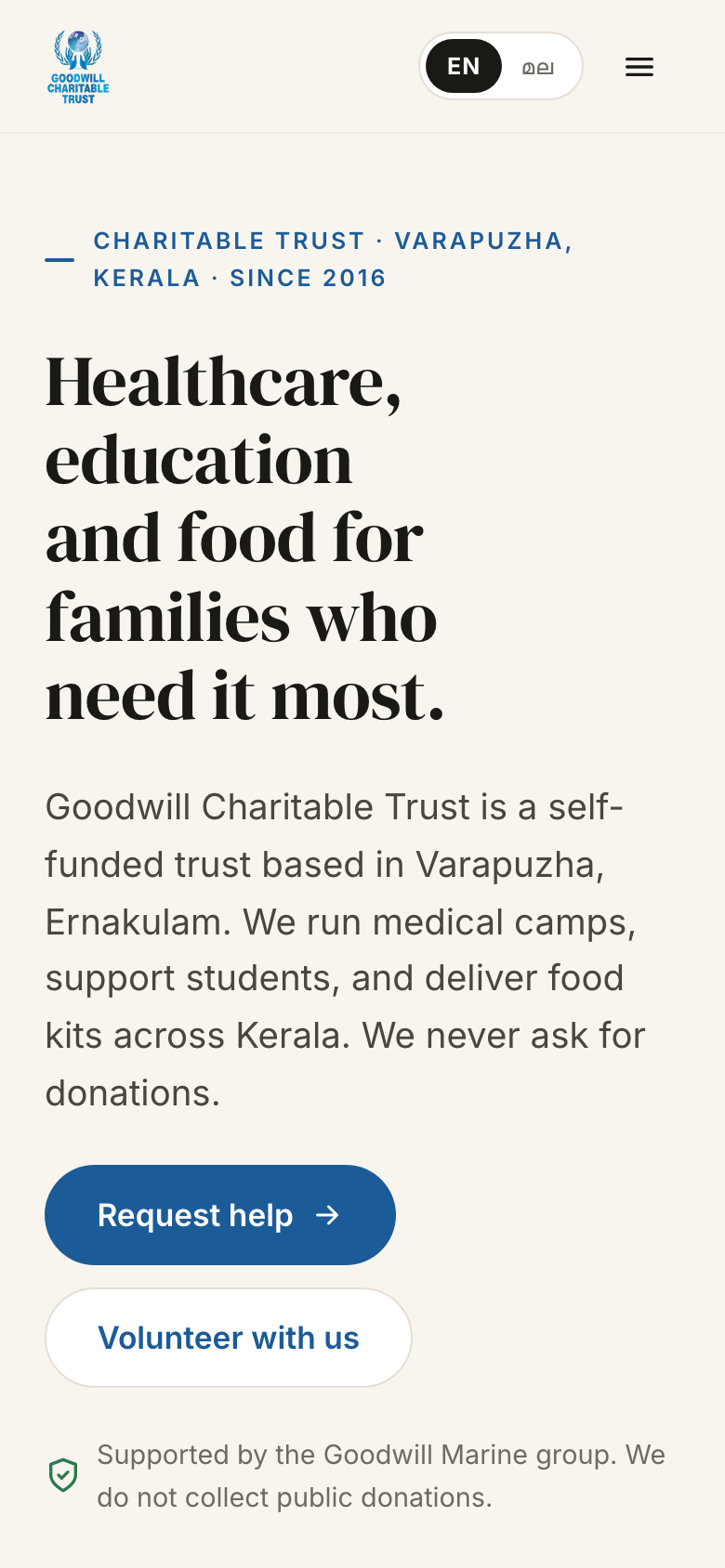 Goodwill Charitable Trust website on a phone