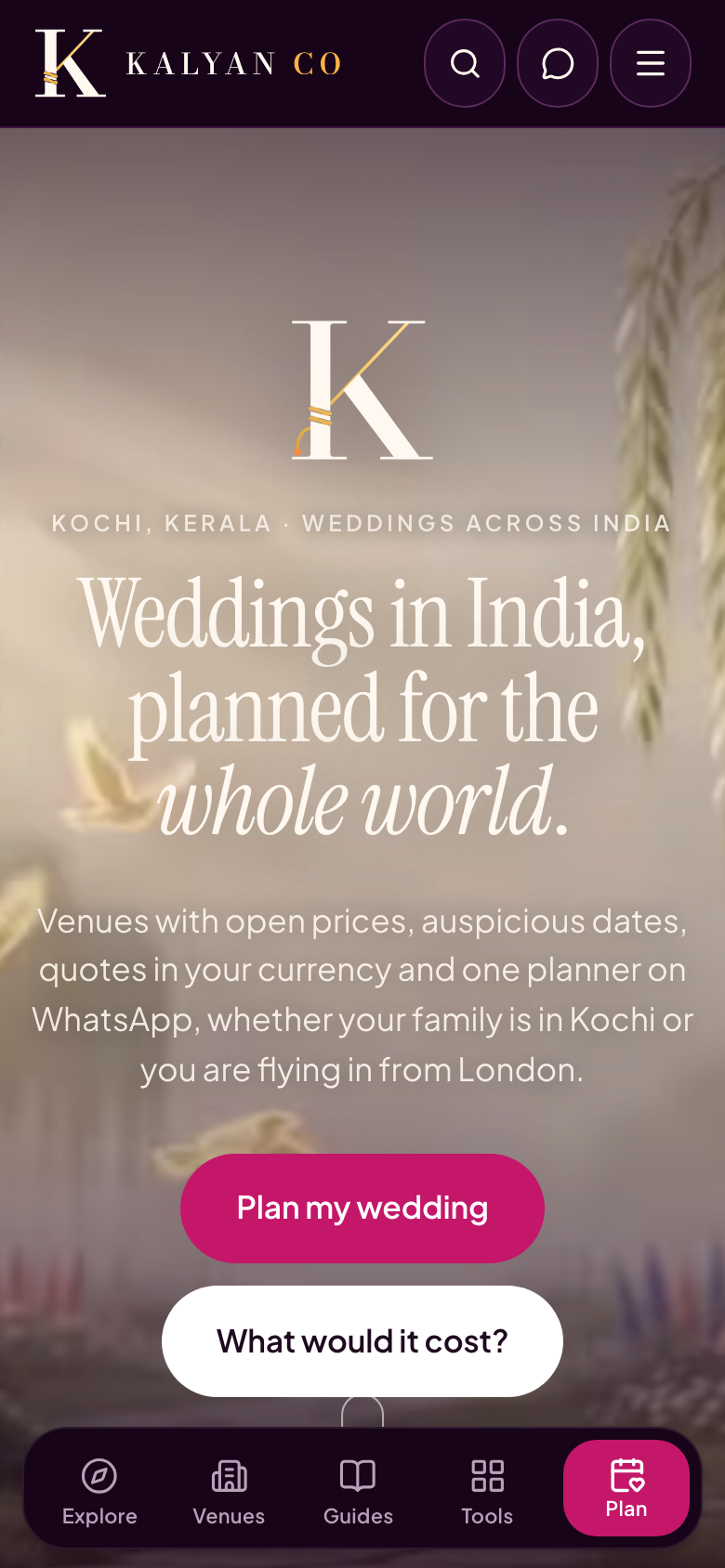 Kalyan Co website on a phone
