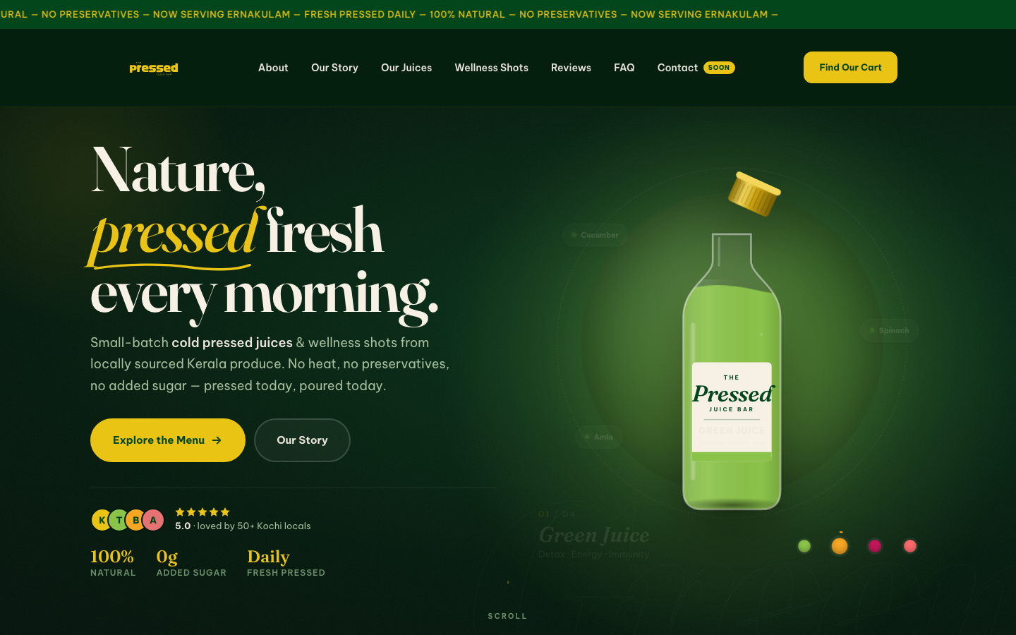 The Pressed Juice Bar website home page